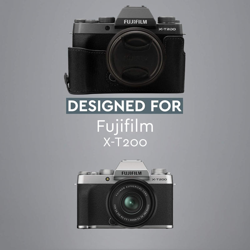 MegaGear Ever Ready Genuine Leather Camera Half Case compatible with Fujifilm X-T200 One size Black