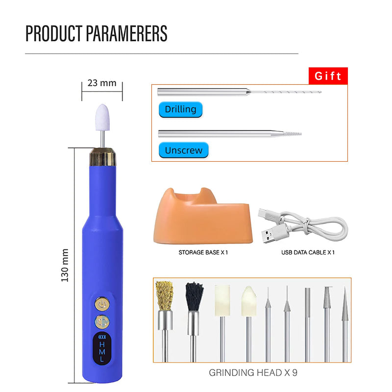 DIYPHONE Portable Circuit Board Grinder Chip Grinding Pen Damaged Screw Removal Tool Rechargeable Grinding Pen with 11 Grinding Heads, Type-C 3-Speed Adjustable For Phone Repair