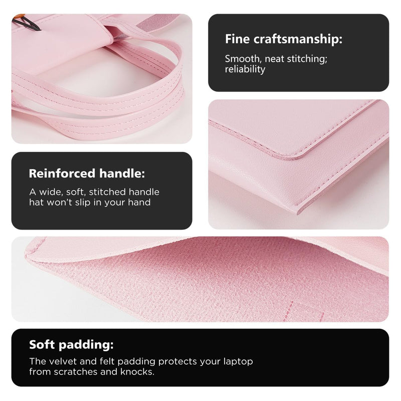 NIDOO 13 inch Laptopt Bag 14 inch Laptop Sleeve PU Carrying Case Water Resistant Computer Pouch for 14" ThinkPad L14 E14 T14 P14s/ThinkPad X1 Carbon Yoga/Dell Latitude 9450/13" MacBook Air M5, Pink 13-14 Inch