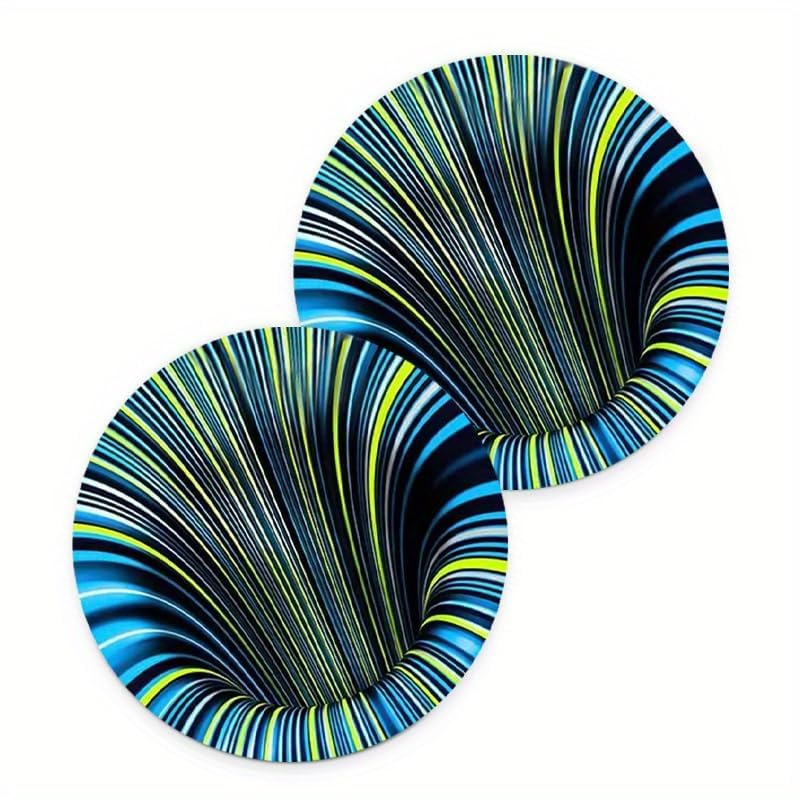 2pcs Swirl Car Coasters Cup Blue & GreenHolder Durable 2.75-in Non-Slip - | 2-piece set; 2.75 inch standard cup holder size; designed to protect cup holders from dust and spills; fits cars, trucks and Swirl Pattern