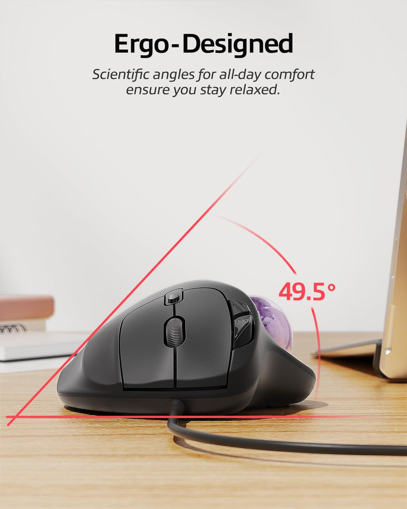 Nulea M509 Trackball Mouse Wired, Ergonomic Design, Easy Thumb Control, Precise & Smooth Tracking, 2-in-1 Interface (Type A &Type C), Compatible for PC, Laptop, Mac, Windows(Purple). B-Purple