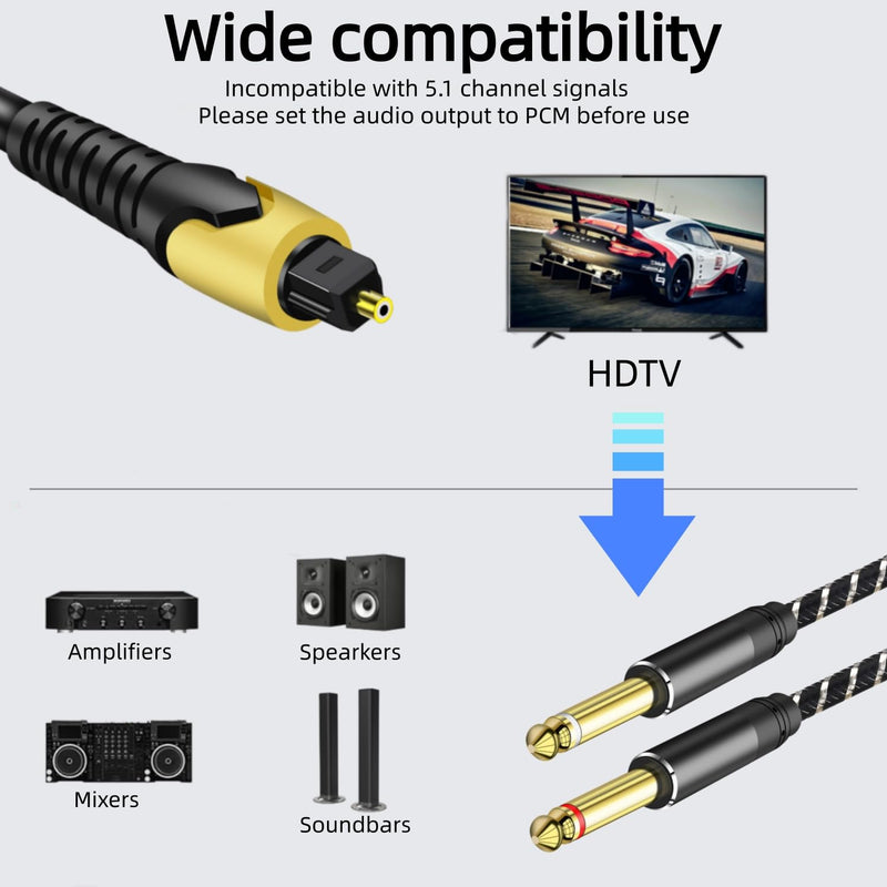 192KHz DAC Optical to Dual 6.35mm Converter,Optical Audio Cable to Dual 6.35mm 1/4" TS Mono Audio Adapter,Digital to Analog Audio Converter for HDTV,DVD,Set-top Boxes(O-ptical to 1/4" Only) Cable -6FT 6.FT