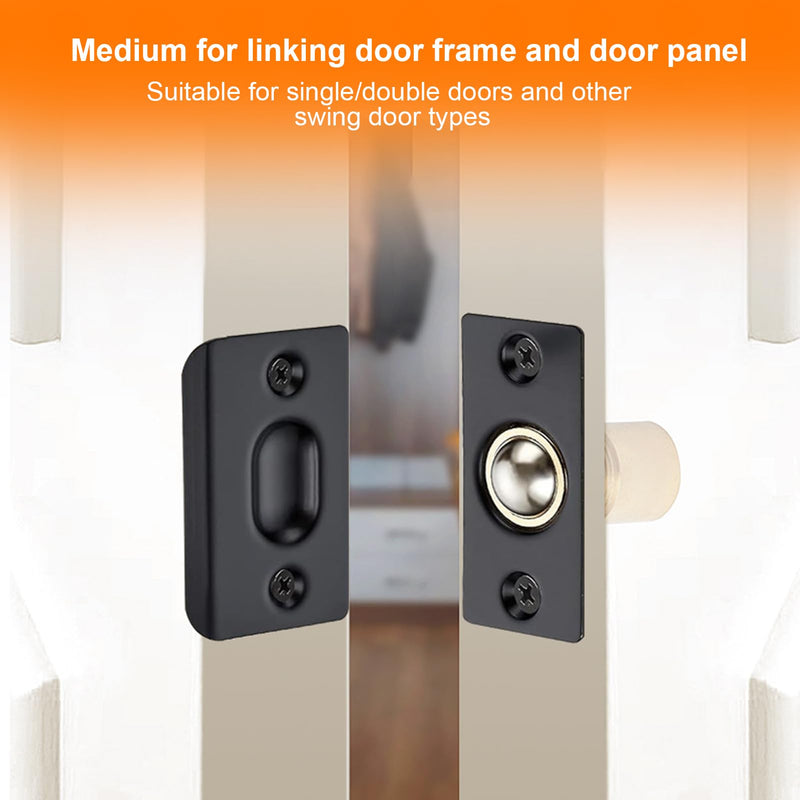 12Pack Door Ball Catch Replacement Bulk, Adjustable Closet Ball Bearing Door Latch, Strong Drive Closing Door Accessories for Interior Doors, Solid Brass Body & Stainless Steel Strike Plate Black 12 Pack
