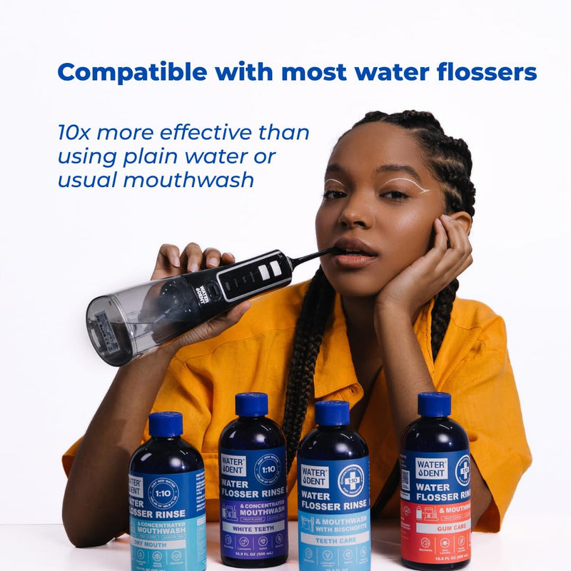 WATER DENT Water Flosser Rinse, Solution, Additive & Mouthwash for Teeth Whitening – Compatible with Waterpik & All Oral Irrigators, Concentrated, Gentle Peroxide, Alcohol Free, Mint, 16.9 fl oz 1