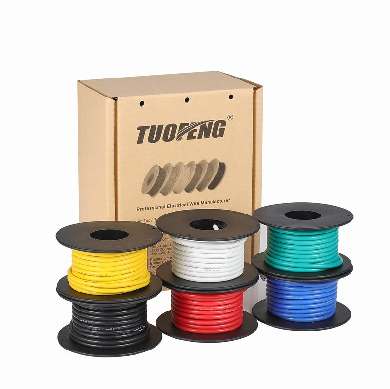 TUOFENG 14AWG Silicone Wire 13.2ft (4m) 6 Colors - Flexible Tinned Copper Stranded Wire 600V High Temp Resistant (OD:3.5mm) for Automotive, Marine, DIY Electrical Wiring 14 AWG Stranded 6 Colors 13.2 ft
