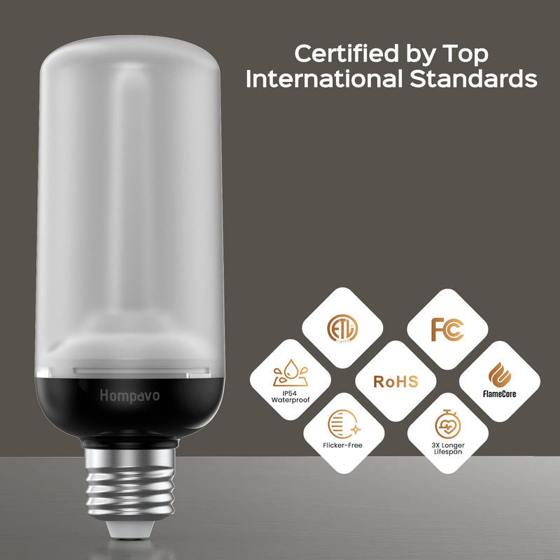 Hompavo Gen2 LED Flame Light Bulbs, Like Real Fire 4-Mode Flickering Light Bulbs with Upside Down Effect, E26 Flame Bulb for Halloween Christmas Party Patio Porch Home Indoor & Outdoor Decorations, 4 4 Pack