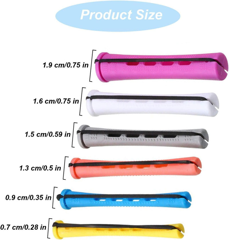60 Pcs Hair Perm Rods Set Short Plastic Perming Rods Cold Wave Rods, 6 Sizes Hair Curling Rollers Hairdressing Tools with Tail Comb Steel Pintail Hair Comb for Hairdressing Hair Styling