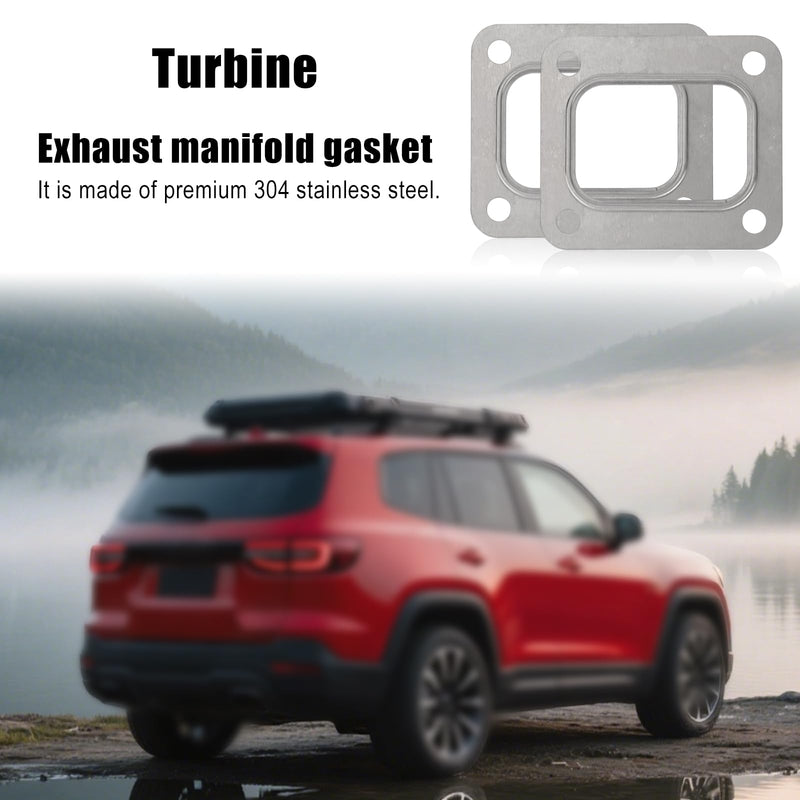 2pcs T4 Turbine Flange Gaskets, Silver Stainless Steel Turbo Turbine Inlet Gaskets for T4 T04E T66 T70 GT35 GT40 Turbochargers