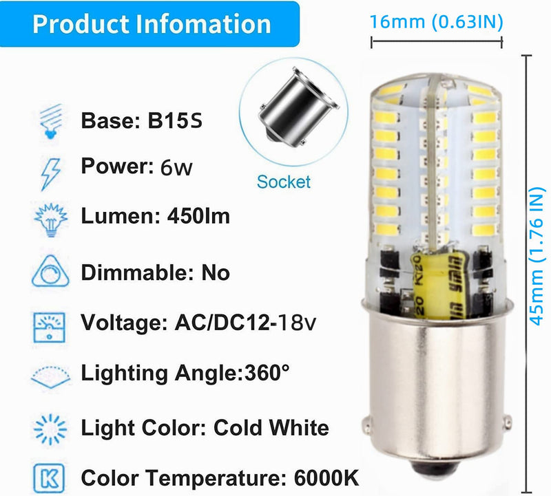 Ba15s Led P21w 1156 S8 Bulb 12V Ac/Dc 1141 Single Contact Base, Waterproof bulb, 6 Watt Cool White 6000K for RV, Reversing lights, Boat, Lawn tractors, Mower, Landscape Lighting. (Pack of 4) Ba15s-Day light White-4pcs