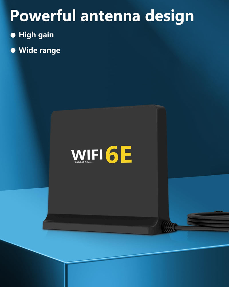 High Gain 12dBi WiFi 6E Antenna with Magnetic Base – Tri-Band 2.4GHz/5.8GHz/6GHz, 3FT RG174 Cable, RP-SMA Connector for Enhanced Signal on Desktop PCs and WiFi Routers Black