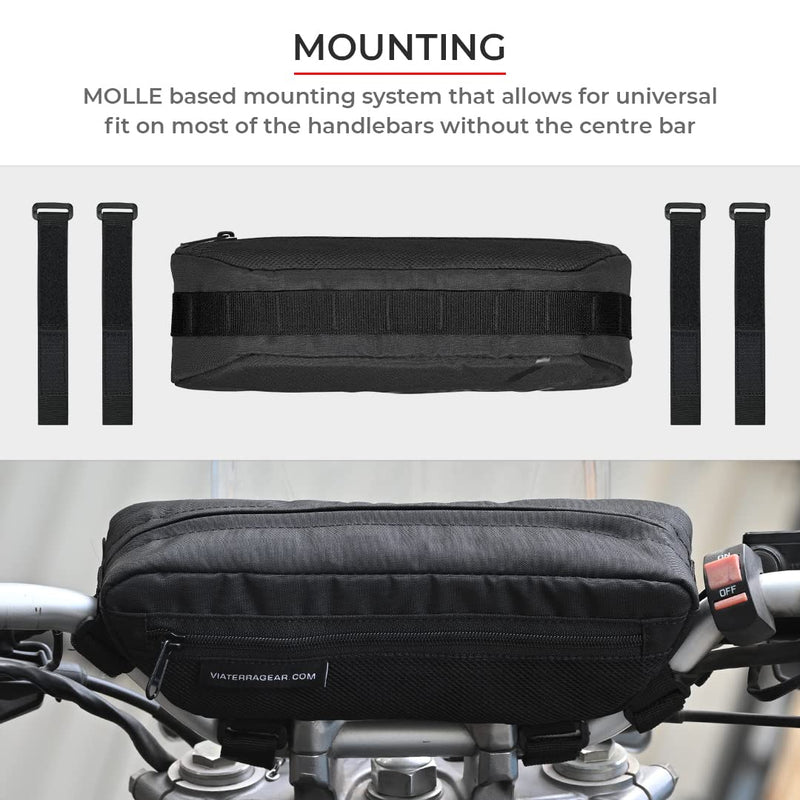 ViaTerra Handlebar Trailpack I 1.2L Black Windshield Pouch I Universal Fit for Any Motorbike, Dirt Bike & Snow Bike