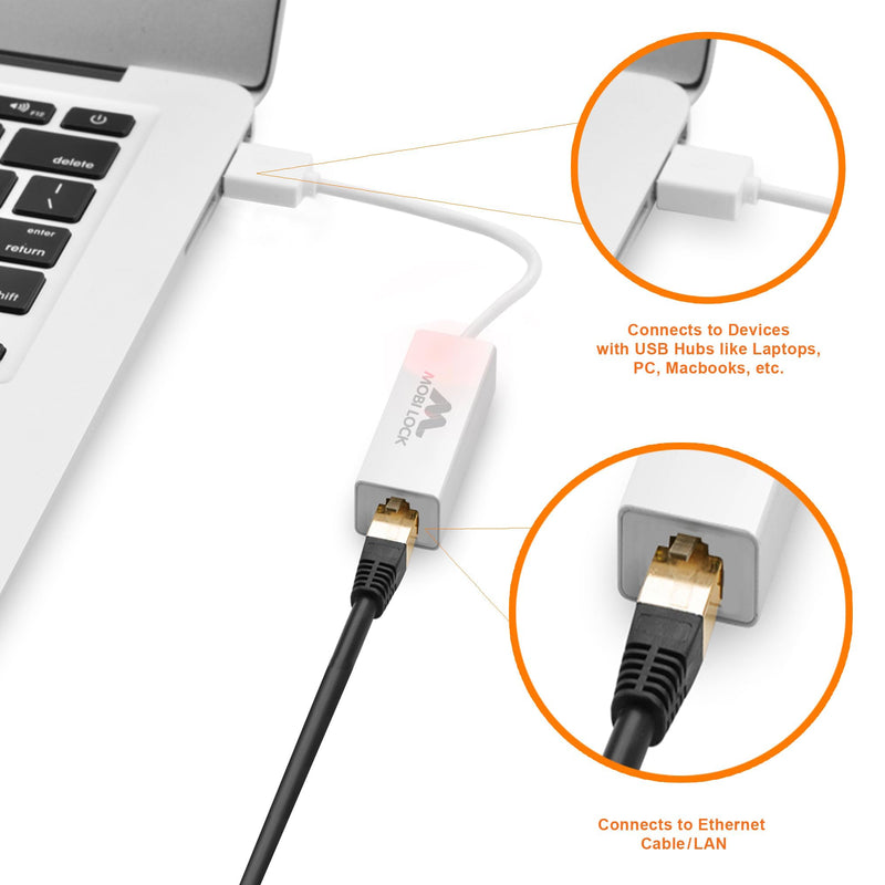 USB Ethernet LAN Network Adapter Compatible with Laptops and All USB 2.0 Compatible Computers Including Windows 7 to 11 Vista Mac OS X and macOS - by Mobi Lock