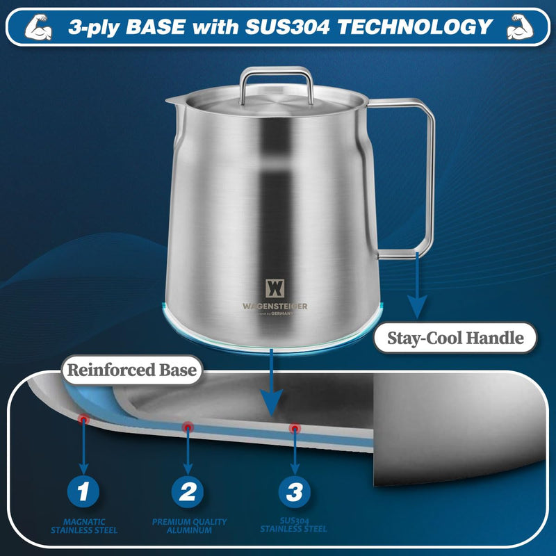 WAGENSTEIGER Stainless Steel Classic Tea Kettle 2.1 Quarts / 2 Liters, Multi-purpose Cooking Pot, Mini Milk Pan, Butter Warmer, On-the-go Saucepan, Ramen Pot, Stovetop Metal Tea/Coffee Pot (606)