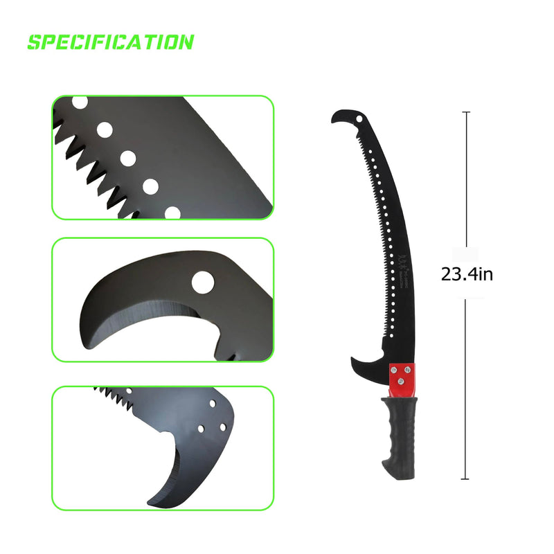 Hand Pruning Saw RazorTOOTH，Extension Pole Tree Trimmer Saw Attachment（Head） ， Curved Blade Hand Saw，Can Cut Branches With a Diameter Of 7 Inches.23.4in With handle 23.4in With handle