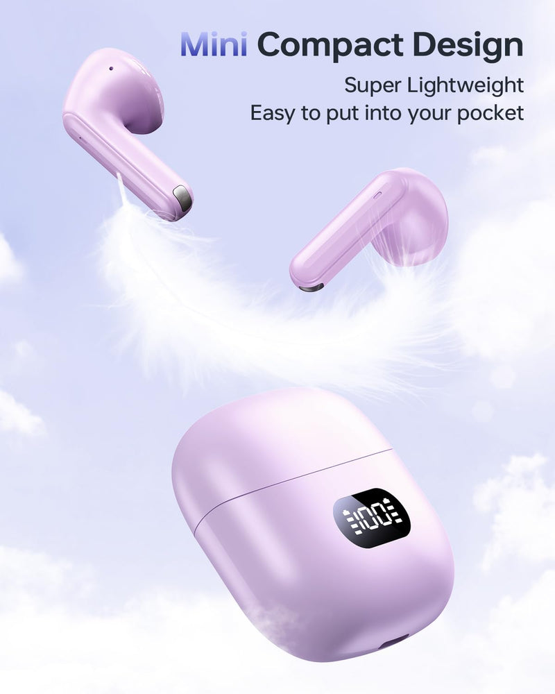 KTGEE Wireless Earbuds Bluetooth 5.3 Ear Buds Headphones, 40Hrs Playback | Stereo Sound, LED Display, IPX7 Waterproof, Compact In-ear Earphones with Mic for Phone Tablet Laptop Sport, Mauve Z-Mauve