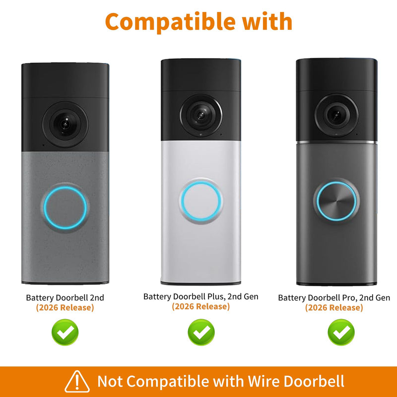 No Drill Doorbell Mounting Plate for Ring/Battery Doorbell 2K (2026 Model) | Strong Adhesive Mounting Bracket, Sturdy ABS Plastic, Easy Install Accessories Kit, Doorbell Camera Holder for Apartment Door