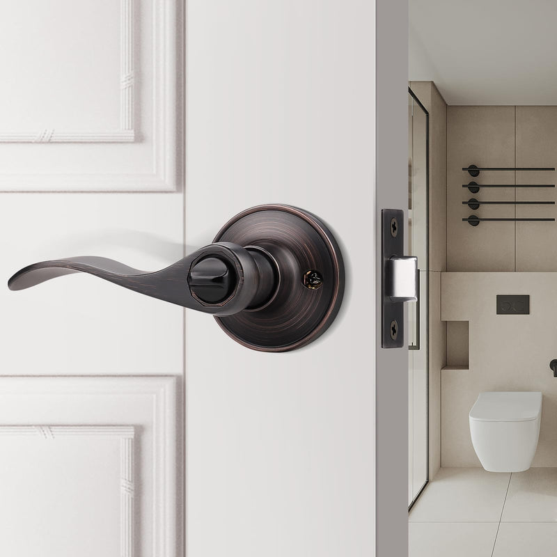 Probrico (1 Pack Entry Door Lever [Lock with 3 Keys],Locking Door Handle Set for Office or Front Door,Oil Rubbed Bronze Wave Entrance Door Lock with Key, Reversible Right & Left Side Handed 1 Keyed Entrance-not keyed alike