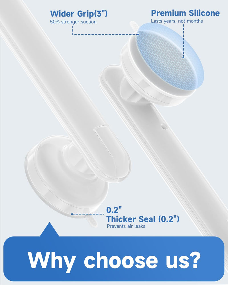 Suction Shower Handle, 2 Pack Grab Bars for Shower and Bathroom, Removable Safety Grip No Drilling & Waterproof, Heavy Duty Suction Cup Bath Handrails Grab Bars for Bathtubs, 11 inch - White