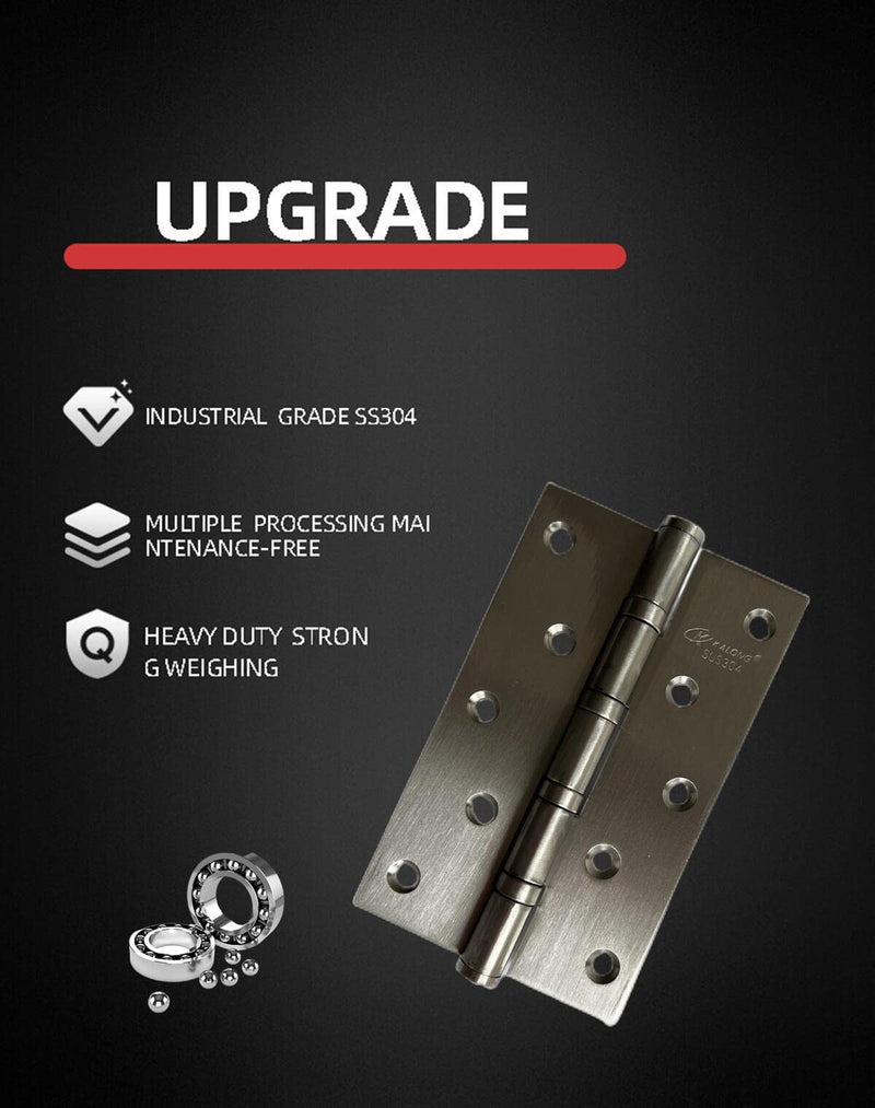 Stainless Steel 304 Door Hinges, 5 inch x 3 inch Heavy Duty Ball Bearing Non Removable Pin for Salty Residential Environment Exterior and Interior Doors Swing with Square Corner-2 Pack (2, Silver) 2