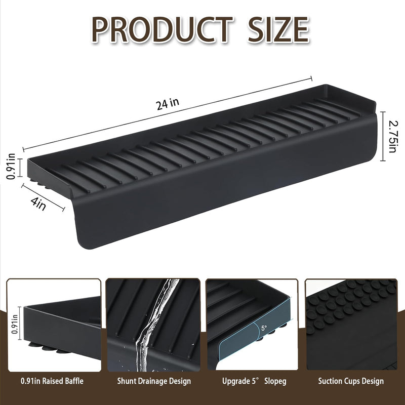 Silicone Sink Edge Protector with Suction Cup 4" x 24",Kitchen Sink Splash Guard for Kitchen, Bathroom Sink, Steel, Granite, Quartz Countertops,Multifuctional Sink Accessories (Black) Black 4in*24in
