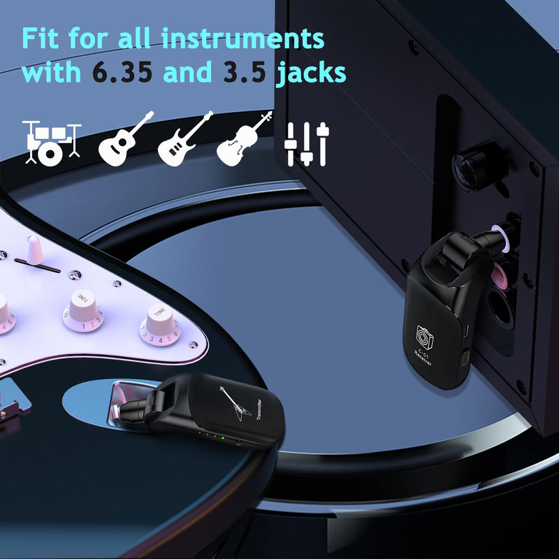 Bluetooth Wireless Guitar System: Upgraded UHF Wireless Transmitter Receiver for Guitar Bass Violin Keyboard Stereo and Mono 6.35 & 3.5mm 2 in 1 Plug
