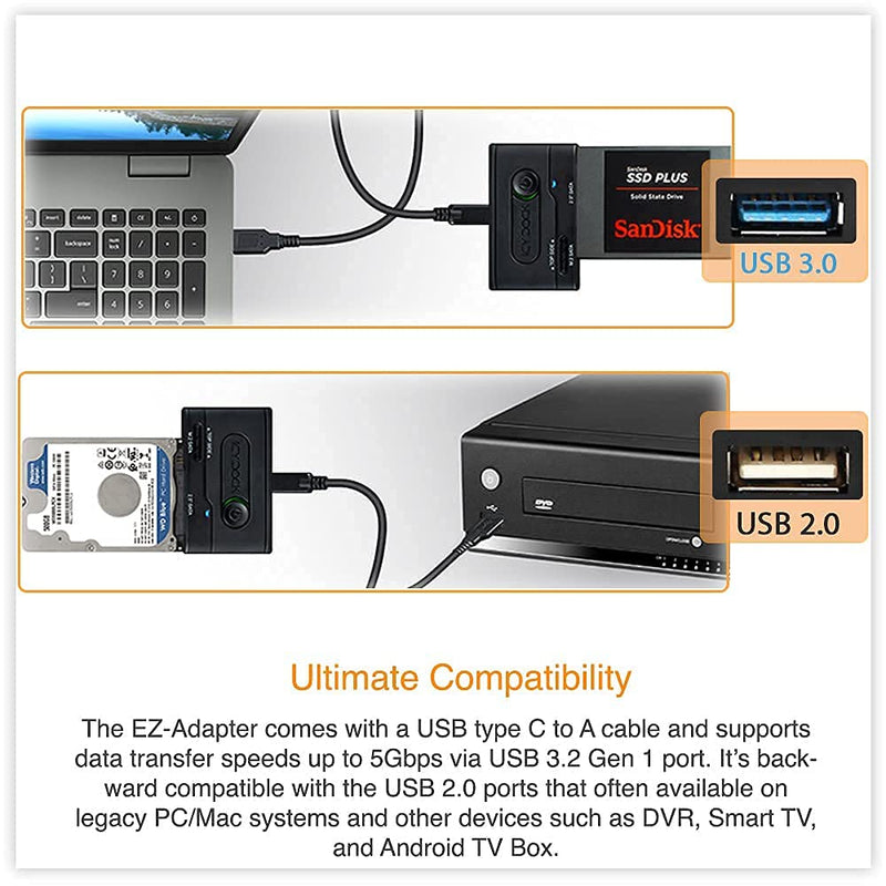 ICY DOCK 2.5” & M.2 SATA III HDD SSD to USB 3.2 Gen 1 (5Gbps) Hard Drive Docking Station Reader Adapter | EZ-Adapter MB031U-1SMB