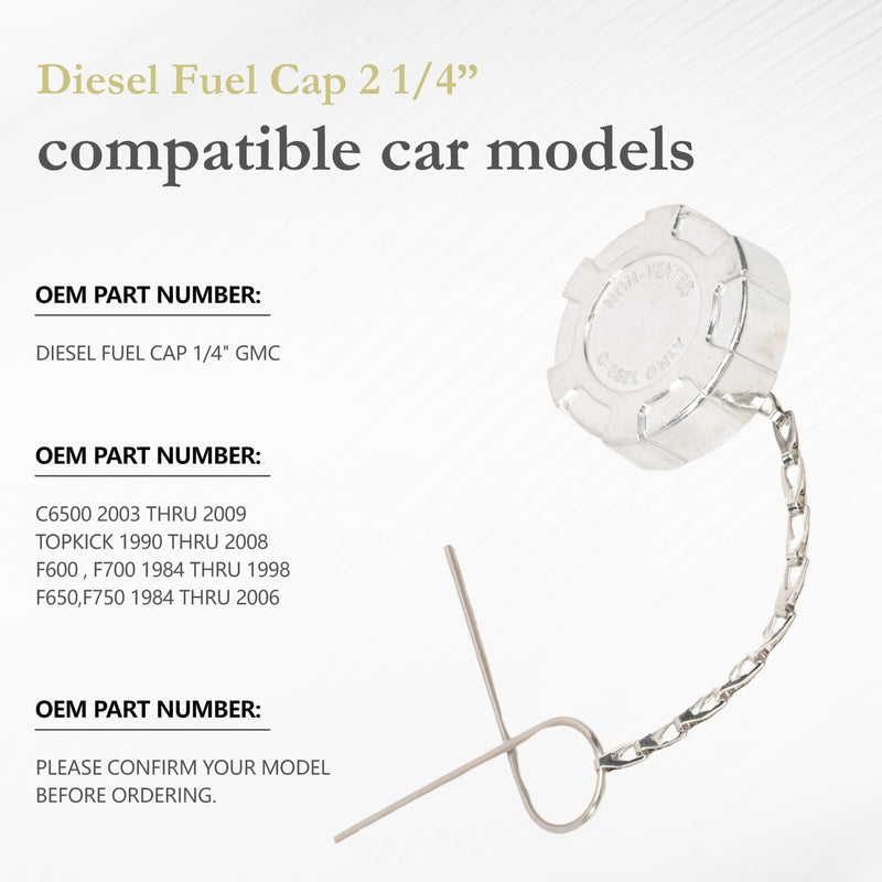 2 1/4” Diesel Fuel Cap for International 4100 4200 4300 4400 4500 4600 4700 4800 4900 Trucks Fo~rd F600 F650 F700 F750 G~m~c C6500 TopKick, Non-Locking Aluminum Gas Tank Cover