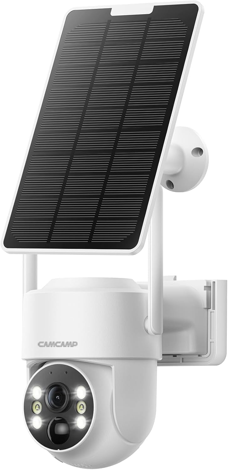 Camcamp Security Cameras Wireless Outdoor, Solar Powered Wireless Security Camera System, 2K PTZ, Color Night Vision, PIR Motion Detection, App Alert, 2-Way Talk, IP66 Waterproof Add-on-Cam