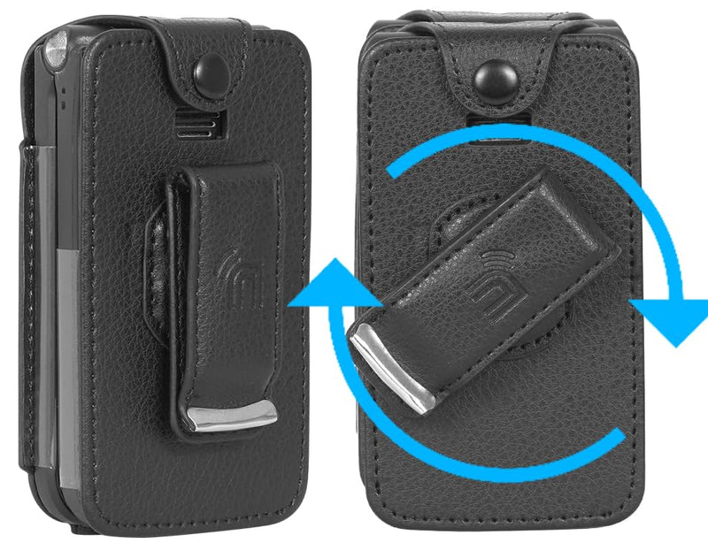 Fitted Series for Consumer Cellular Iris Easy Flip 2 Phone Case - Black | Vegan Leather, Form-Fit Cover, with Screen Protection, Keypad Guard, Rotating Metal Belt Clip, Also Fits SpeakEasy Flip 2026