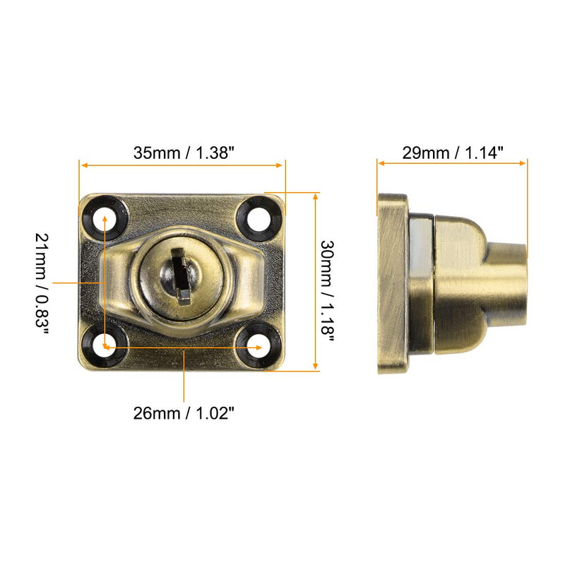 uxcell 3-inch Keyed Hasp Locks Zinc Alloy Twist Knob Keyed Locking Hasp W Screws for Door Cabinet Keyed Alike Bronze Tone 3Pcs 3 Inch
