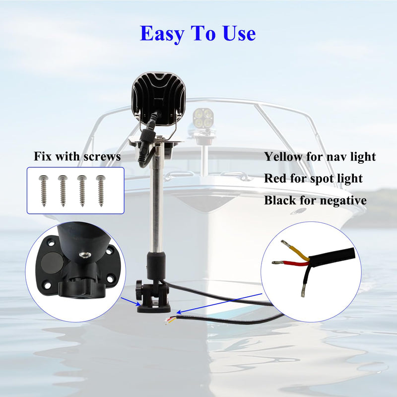 Led Boat Navigation Lights, Waterproof Spot light with Red/Green Nav Lights for Pontoon Yacht and Small Boat