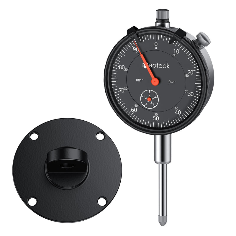 Neoteck 1"/0.001" Dial Indicator,Dial Indicator Gauge Full Metal Construction High Precision Tool for Lathe,Table Saw,Workshop and CNC Machining and Automotive Brake Caliper-Black Black