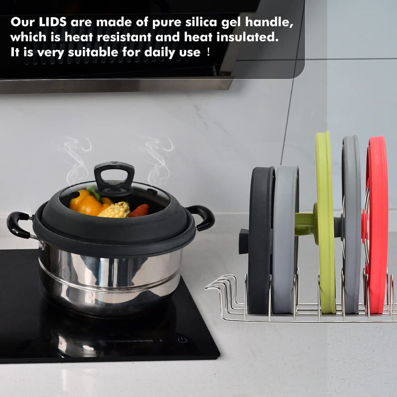 Microwave Splatter Cover Vented Glass Splatter Guard Lid with Collapsible Silicone for Food as Pot Cover Plate 10.8 inch for 6 7 8 9 10 inch Plate Bowl Black