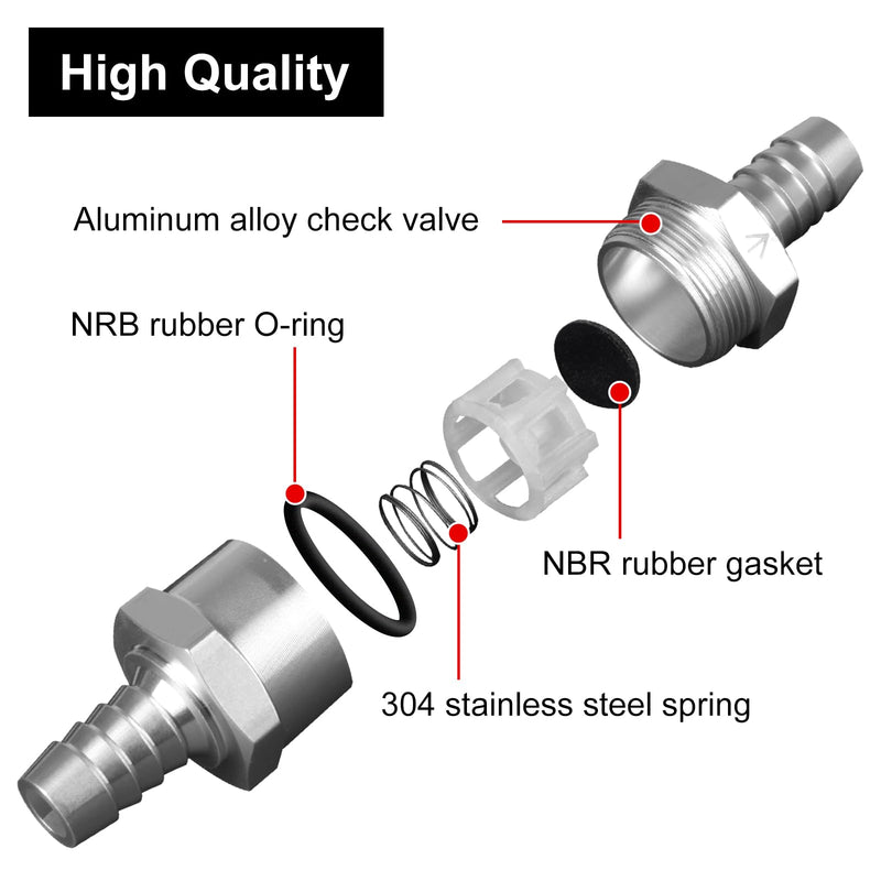 3/8" Fuel Check Valve, 2PCS OD 10mm One Way Bleeder Valve Inline Non Return for Diesel Gasoline Silver 3/8
