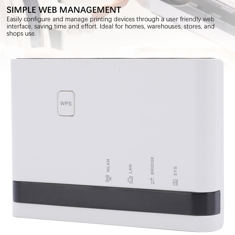 Wireless Print Server with 4 USB Sharing, Multi Mode (Wired / 2.4G WiFi/Standalone), Easy Setup, 100Mbps LAN, Plug and Play for & (White) white