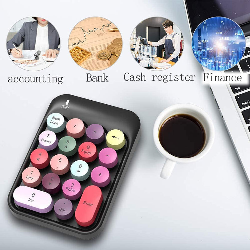 FELICON Wireless Numeric Keypad 18 Keys with 2.4G Mini Portable Silent Number Pad USB Receiver Financial Accounting Keyboard Extensions for Laptop Desktop PC Pro（Black Mix） Black Mix