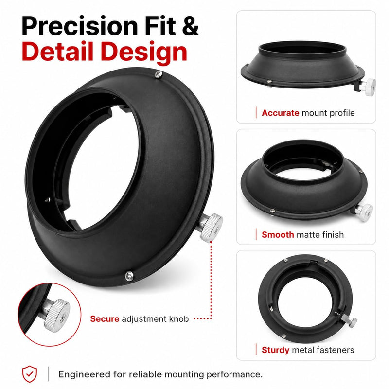 Balcar to Bowens Mount Adapter Ring for Studio Lights | Converts Balcar speedring lights to Bowens mount modifiers with a secure quick-release locking system.