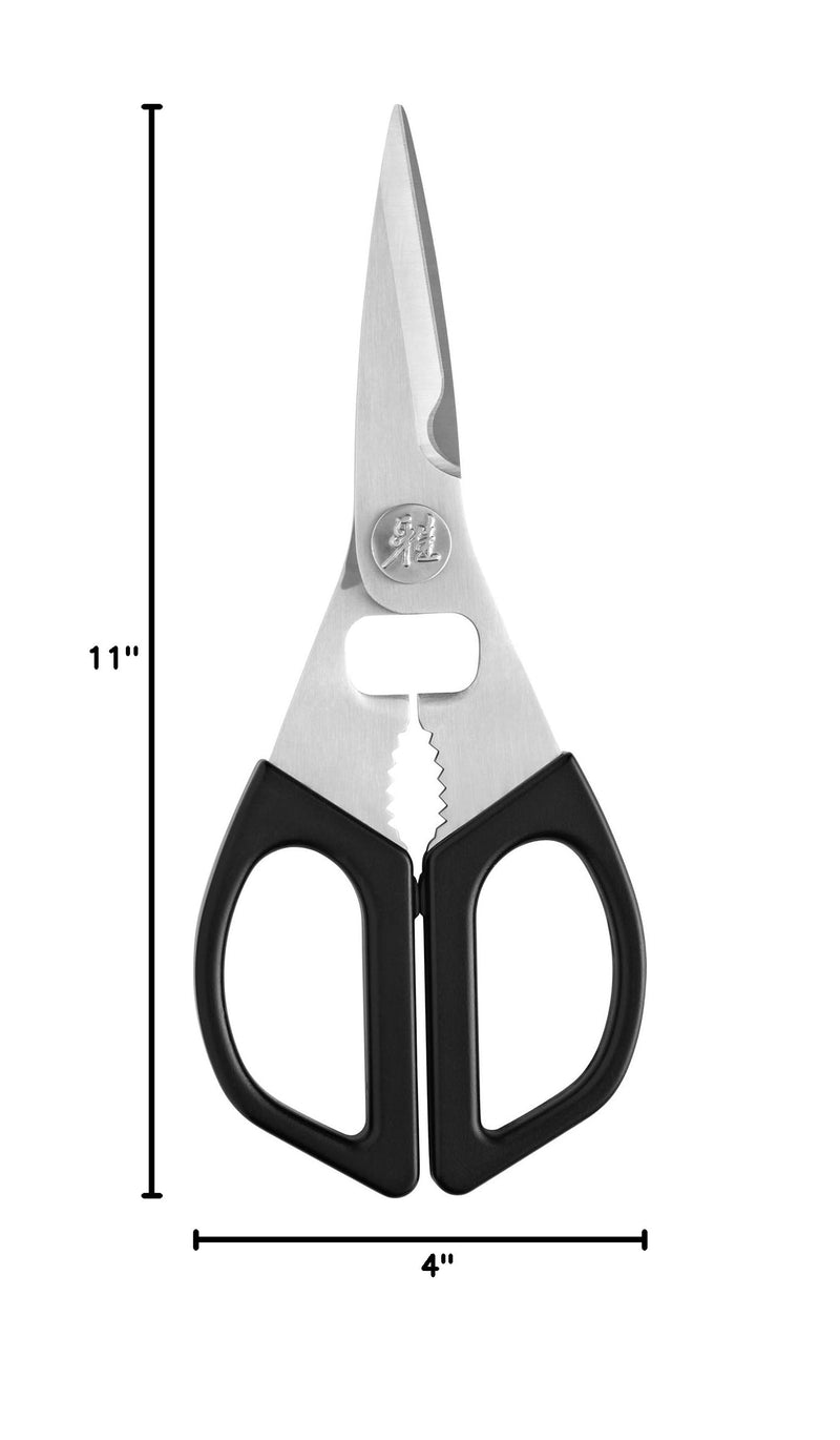 Miyabi Kitchen Shears, Precisely Sharpened Stainless Steel Blades, Long Lasting Sharpness, Smooth Cutting Accuracy, Handles Designed for Comfort, Screw Cap and Bottle Cap Opener, Made in Japan
