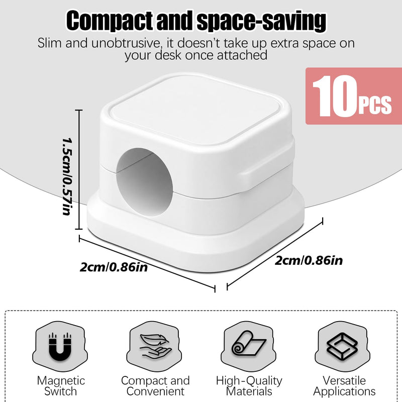 10 Pack Cord Organizer Clips, Desk Cable Holder for USB, Charging, Data and Phone Cables, Rotatable Clip Adhesive Wire Management for Office, Home, Nightstand 10 Pack white