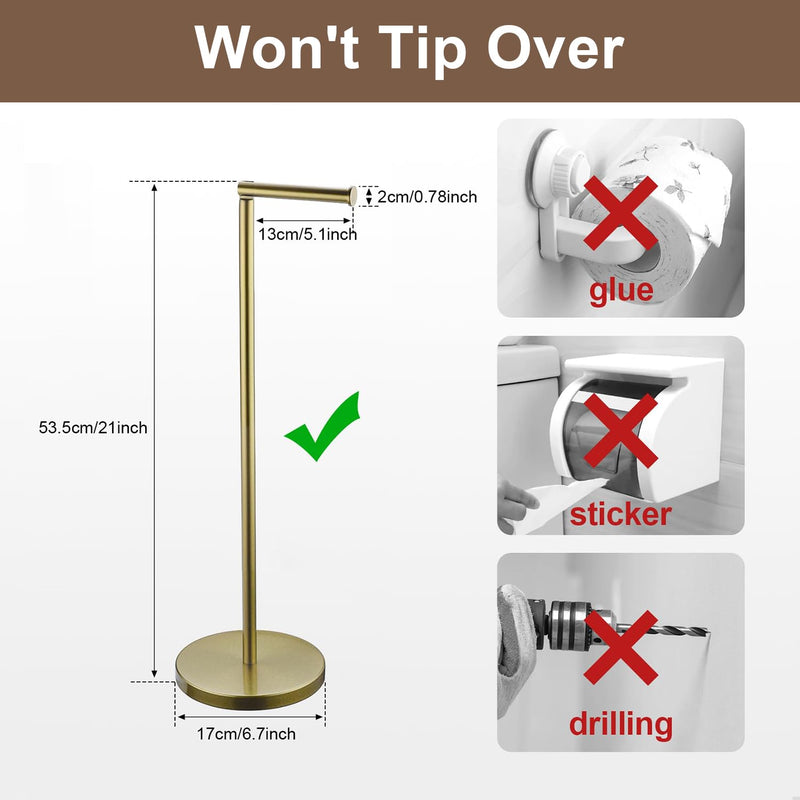 Toilet Paper Holder Stand, Gold 304 Stainless Steel,Free Standing for Bathroom,Weighted Base 1