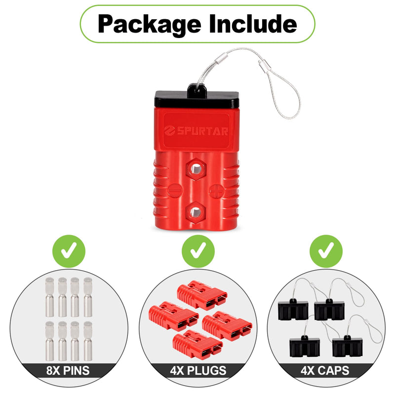 Spurtar 175A Battery Quick Connect/Disconnect, 1/0 AWG Wire Harness Plug Connector, 12-36V Quick Connect Jumper Cables for Car ATV Lifts Motors Trailer Towing Winch Quick Connect Systems, 4PCS, Red 4 Pack