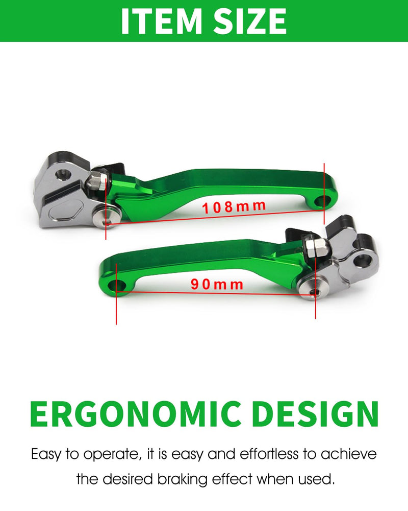 JFG RACING Dirt Bike Foldable Clutch Brake Levers,Clutch Lever Breakaway Levers for KX65 00-23/KX85 01-23/KX100 01-21/KX250 00-04/KX125 00-05/KX112 22-23/KX500 KX250F 2004 Green