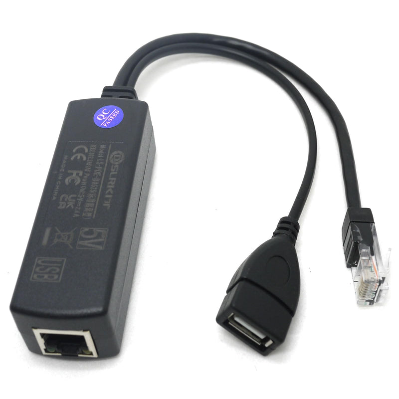 Active PoE Splitter 48V to 5V 2.4A USB Type A Female 802.3af Power Over Ethernet