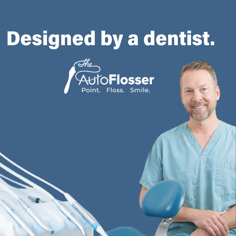 The AutoFlosser Dental Floss Threader Handle Kit for Bridges & Implants | Refillable Flosser for Bridges, Bonded Retainers, Dentist Designed Ergonomic Handle, 2 Tips, 30 Thin-Glide Strands