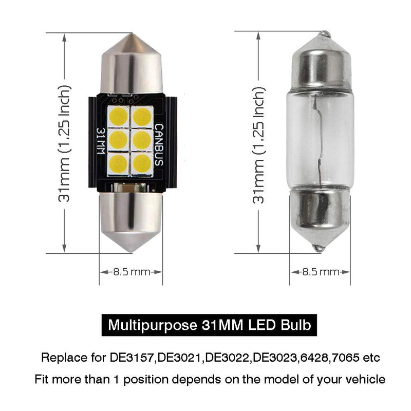 iBrightstar 9-30V Extremely Bright DE3175 DE3021 Festoon LED Bulbs Error Free 1.25" 31mm for Interior Map Dome Lights and License Plate Courtesy Lights, Xenon White