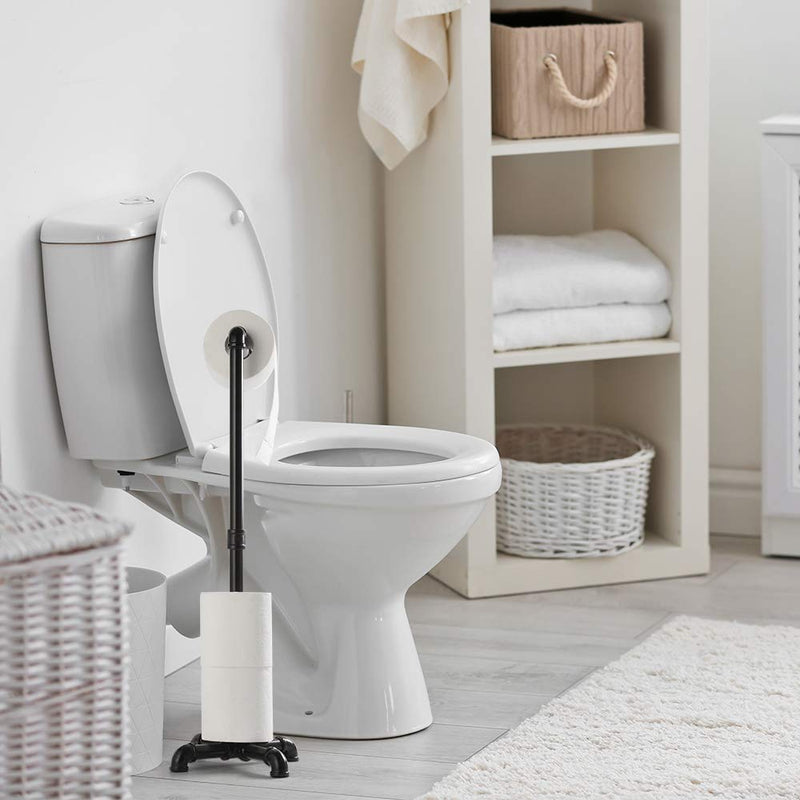 MOOACE Toilet Paper Holder Stand, Industrial Free Standing Bathroom Tissue Paper Roll Dispenser, Black pack of 1