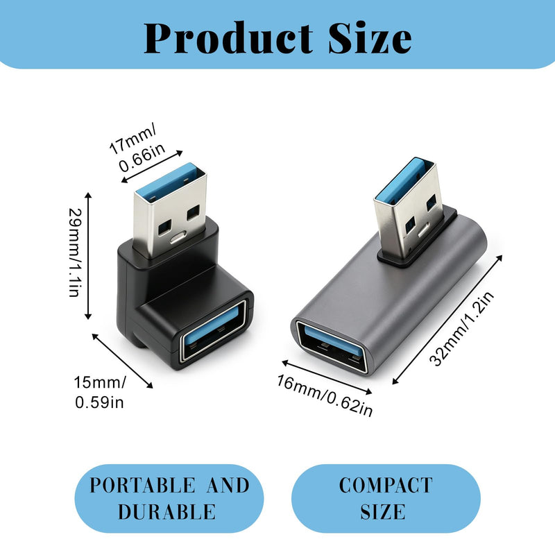 4 PCS USB 90 Degree Adapter, 10Gbps USB 3.1 Male to Female Adapter Up Down Left Right Right Angle USBCable Extension Connector L Shape On The Go (OTG) Connector Extender for Laptop, Mouse, Keyboard