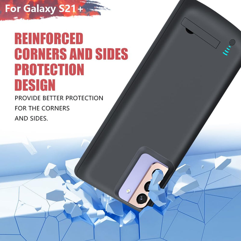 Battery Case for Samsung Galaxy S21+ 5G, 5000mAh Rechargeable Extended Battery Charging Charger Case, Add 100% Extra Juice (6.7 Inches) Black