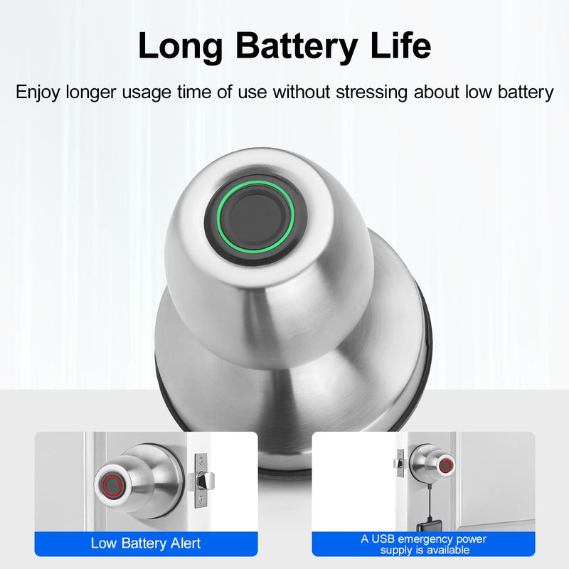 Smart Fingerprint Door Knob, 3-in-1 Keyless Entry with Auto Lock & App, Biometric Digital Lock for Front Door, Home, Office, Bedroom