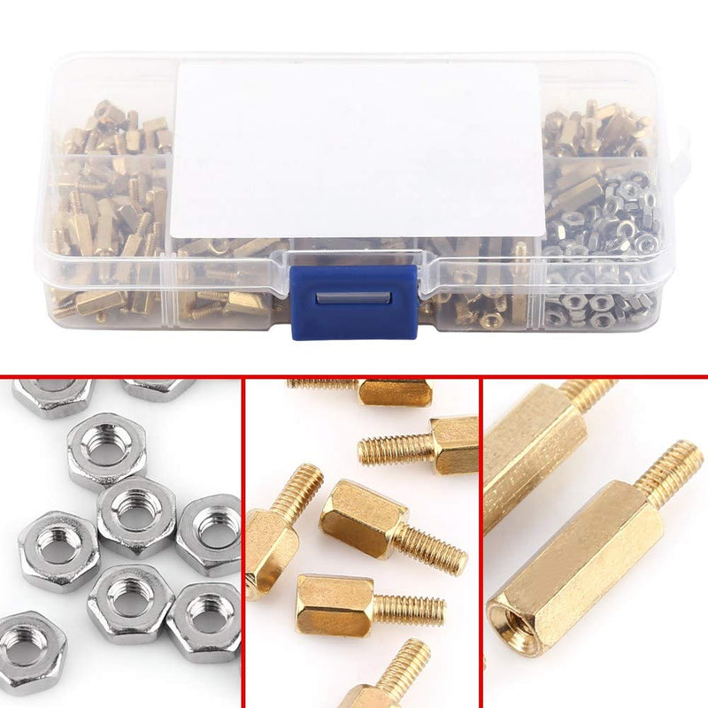 360pcs Hex Brass Standoff M2.5 Male-Female Threaded Spacer Standoff Screw Nut Pillar Standoff Assortment PCB Motherboard Assortment Kit Used in Machinery Industry, Electronic Industry